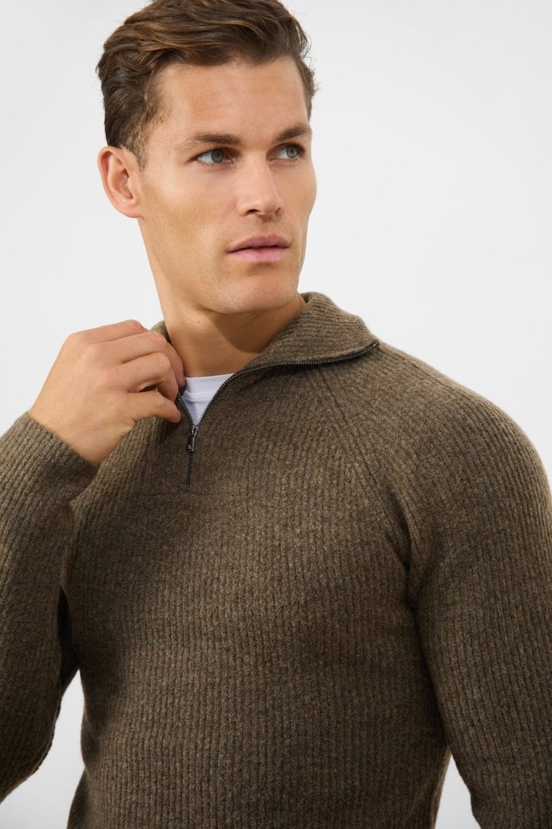 Fisherman Rib Quarter Zip in Soft Brown Fisherman Rib Quarter Zip in Soft Brown