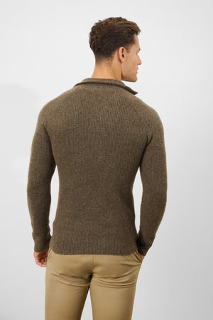 Fisherman Rib Quarter Zip in Soft Brown - TAILORED ATHLETE - USA