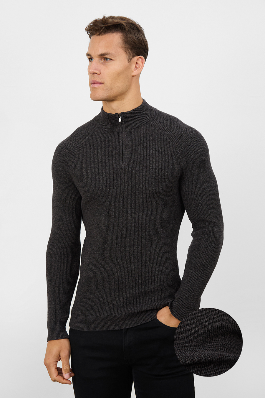 Fisherman Textured Half Zip Neck in Twisted Dark Grey - TAILORED ATHLETE - USA