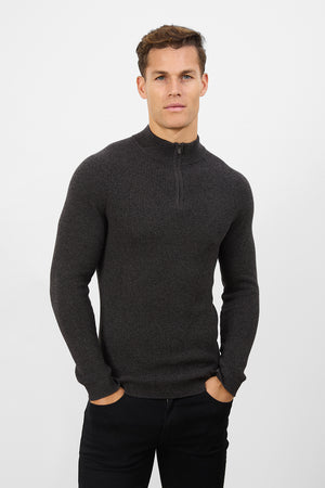 Fisherman Textured Half Zip Neck in Twisted Dark Grey - TAILORED ATHLETE - USA