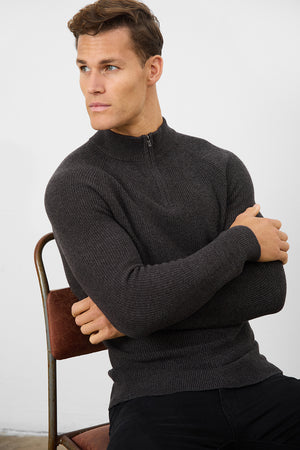 Fisherman Textured Half Zip Neck in Twisted Dark Grey - TAILORED ATHLETE - USA