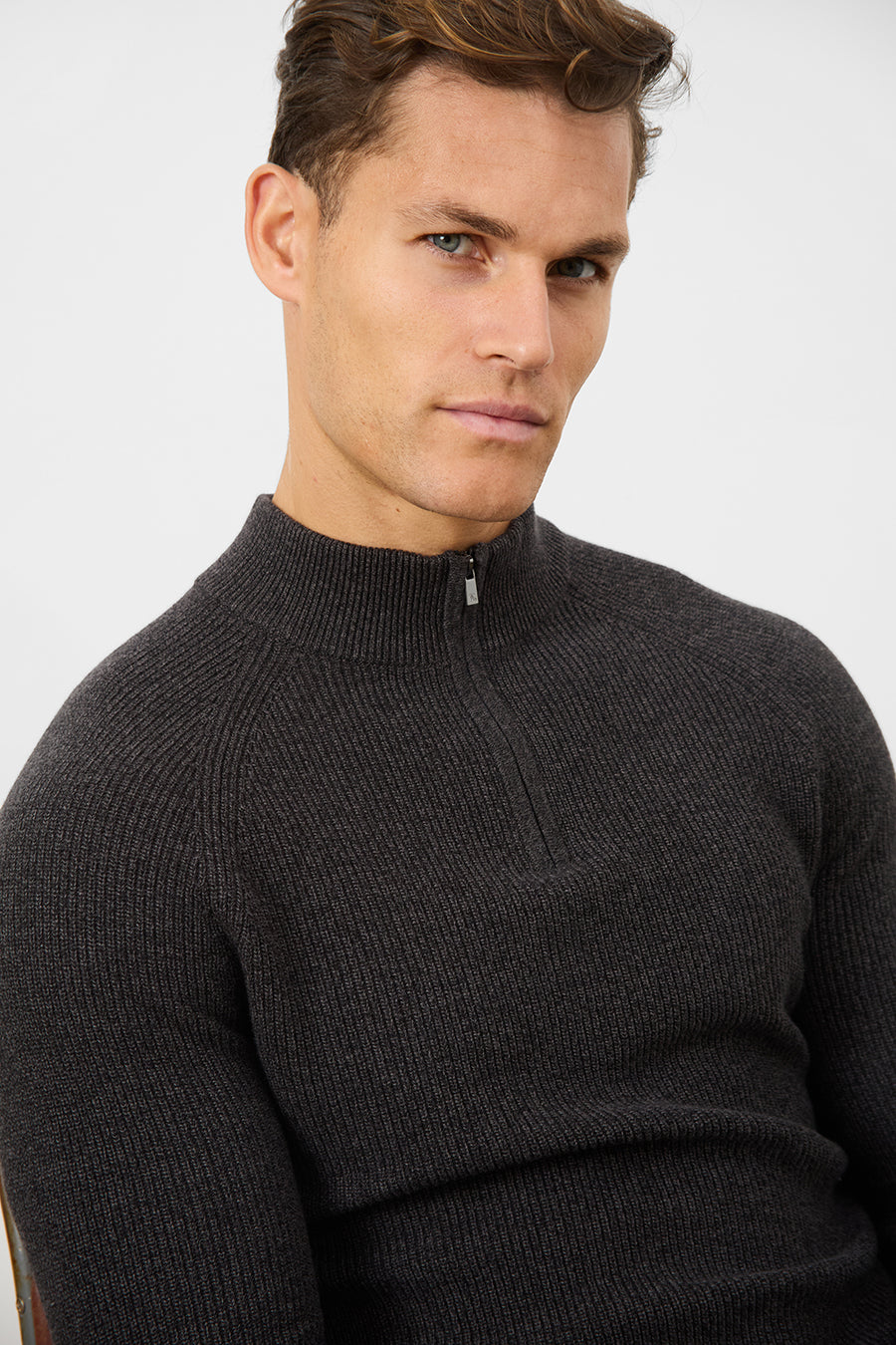 Fisherman Textured Half Zip Neck in Twisted Dark Grey - TAILORED ATHLETE - USA