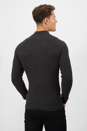 Fisherman Textured Half Zip Neck in Twisted Dark Grey - TAILORED ATHLETE - USA