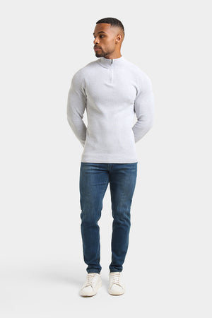 Fisherman Textured Half Zip Neck in Soft Grey Marl - TAILORED ATHLETE - USA