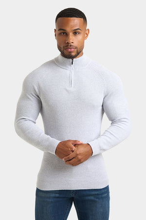 Fisherman Textured Half Zip Neck in Soft Grey Marl - TAILORED ATHLETE - USA