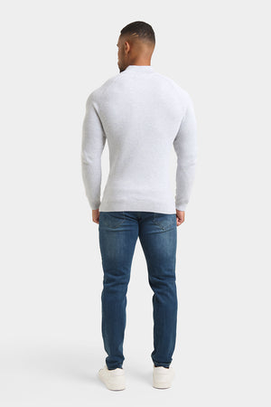 Fisherman Textured Half Zip Neck in Soft Grey Marl - TAILORED ATHLETE - USA