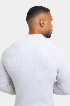 Fisherman Textured Half Zip Neck in Soft Grey Marl - TAILORED ATHLETE - USA