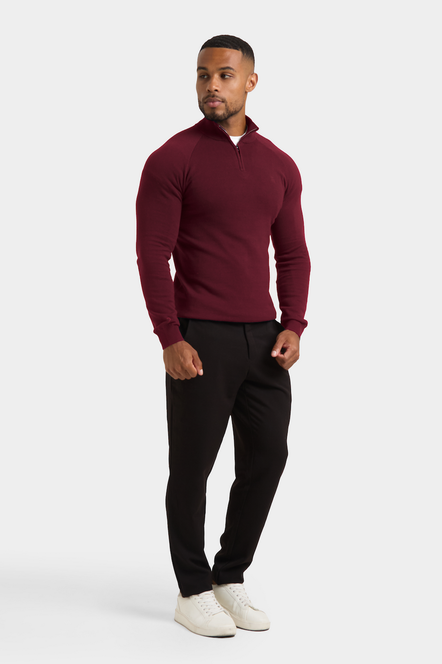 Half Zip Neck in Burgundy - TAILORED ATHLETE - USA