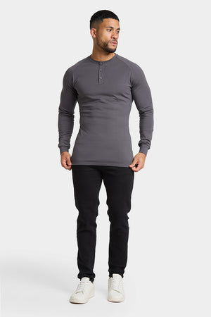 Long Sleeve Everyday Henley T-Shirt in Dark Graphite - TAILORED ATHLETE - USA