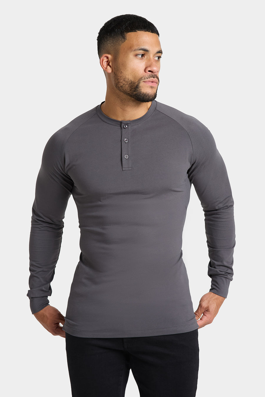 Long Sleeve Everyday Henley T-Shirt in Dark Graphite - TAILORED ATHLETE - USA