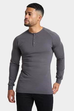 Long Sleeve Everyday Henley T-Shirt in Dark Graphite - TAILORED ATHLETE - USA