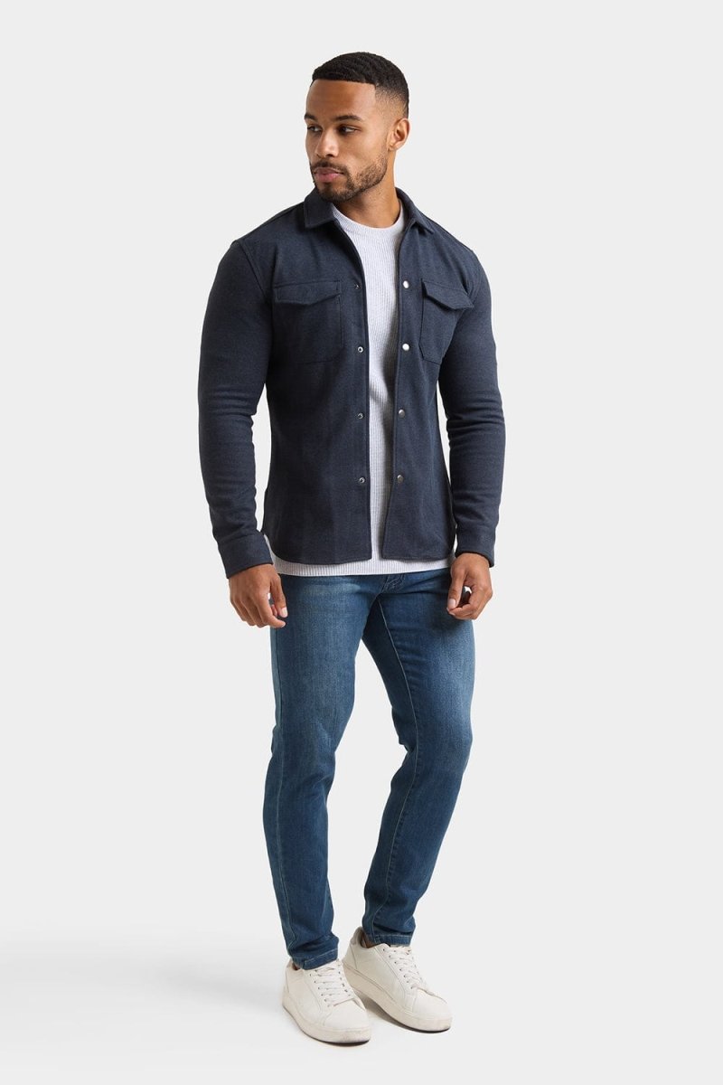 Herringbone Jersey Overshirt in Dark Steel - TAILORED ATHLETE - USA