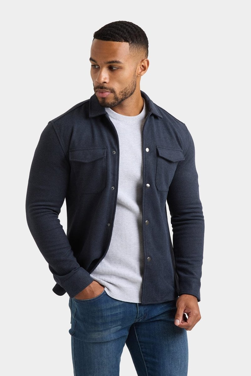 Herringbone Jersey Overshirt in Dark Steel