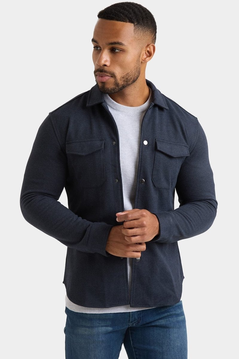 Herringbone Jersey Overshirt in Dark Steel - TAILORED ATHLETE - USA