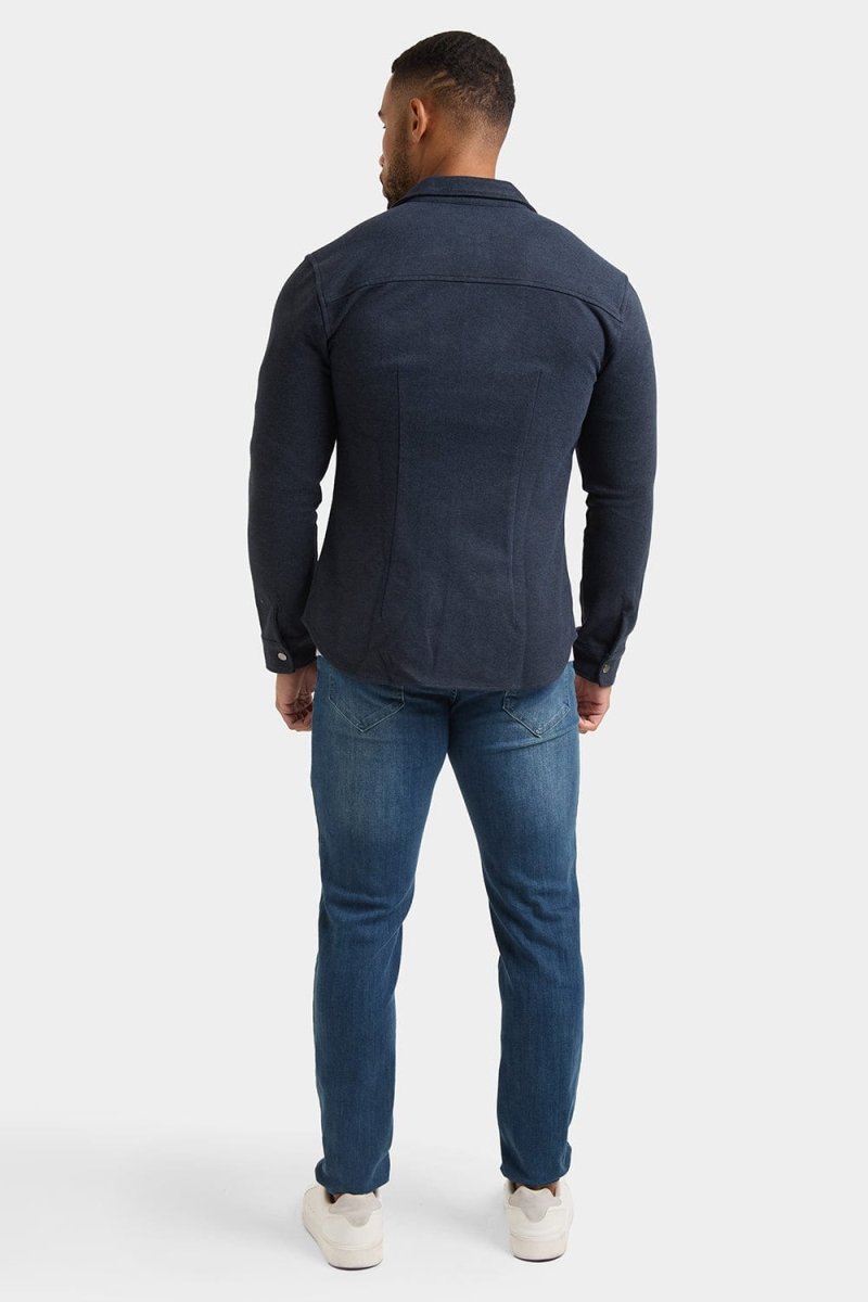 Herringbone Jersey Overshirt in Dark Steel