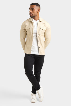 Herringbone Jersey Overshirt in Stone - TAILORED ATHLETE - USA