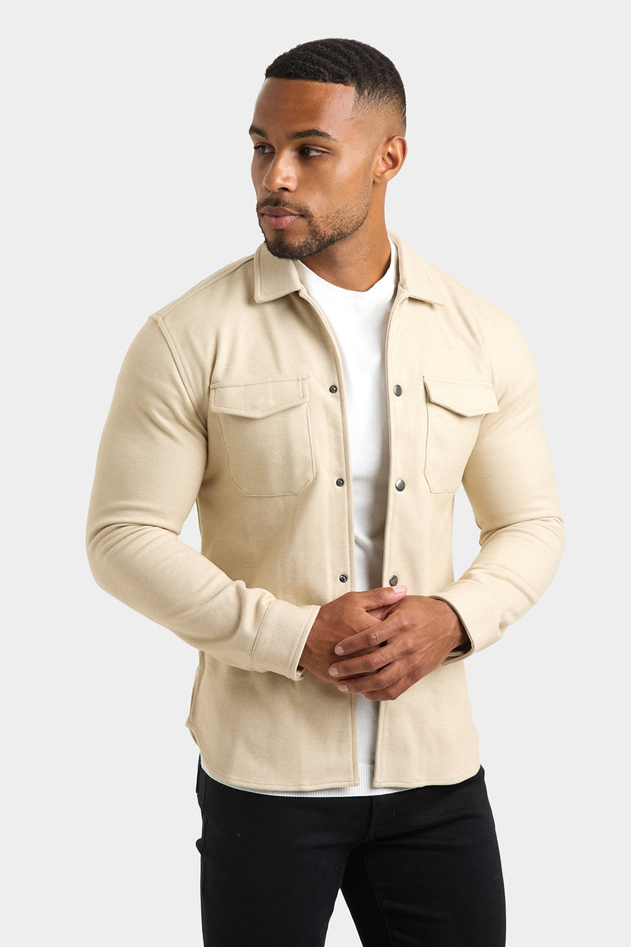 Herringbone Jersey Overshirt in Stone - TAILORED ATHLETE - USA