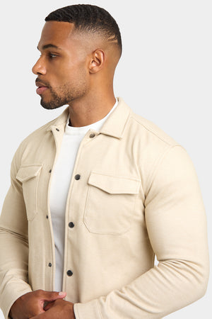 Herringbone Jersey Overshirt in Stone - TAILORED ATHLETE - USA