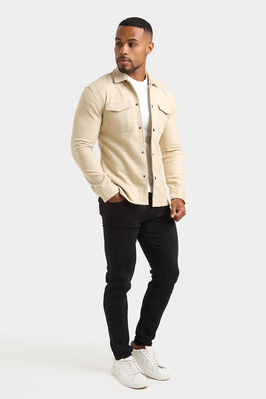 Herringbone Jersey Overshirt in Stone - TAILORED ATHLETE - USA