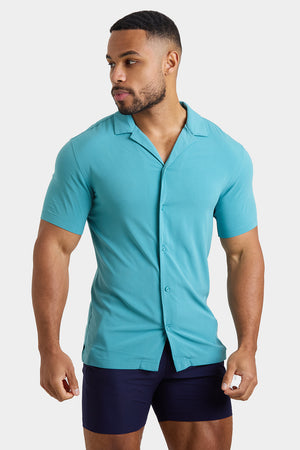 Athletic Fit Short Sleeve Viscose Shirt in Teal - TAILORED ATHLETE - USA