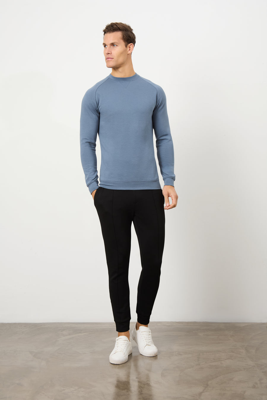 Interlock Crew Neck Sweat in Denim - TAILORED ATHLETE - USA