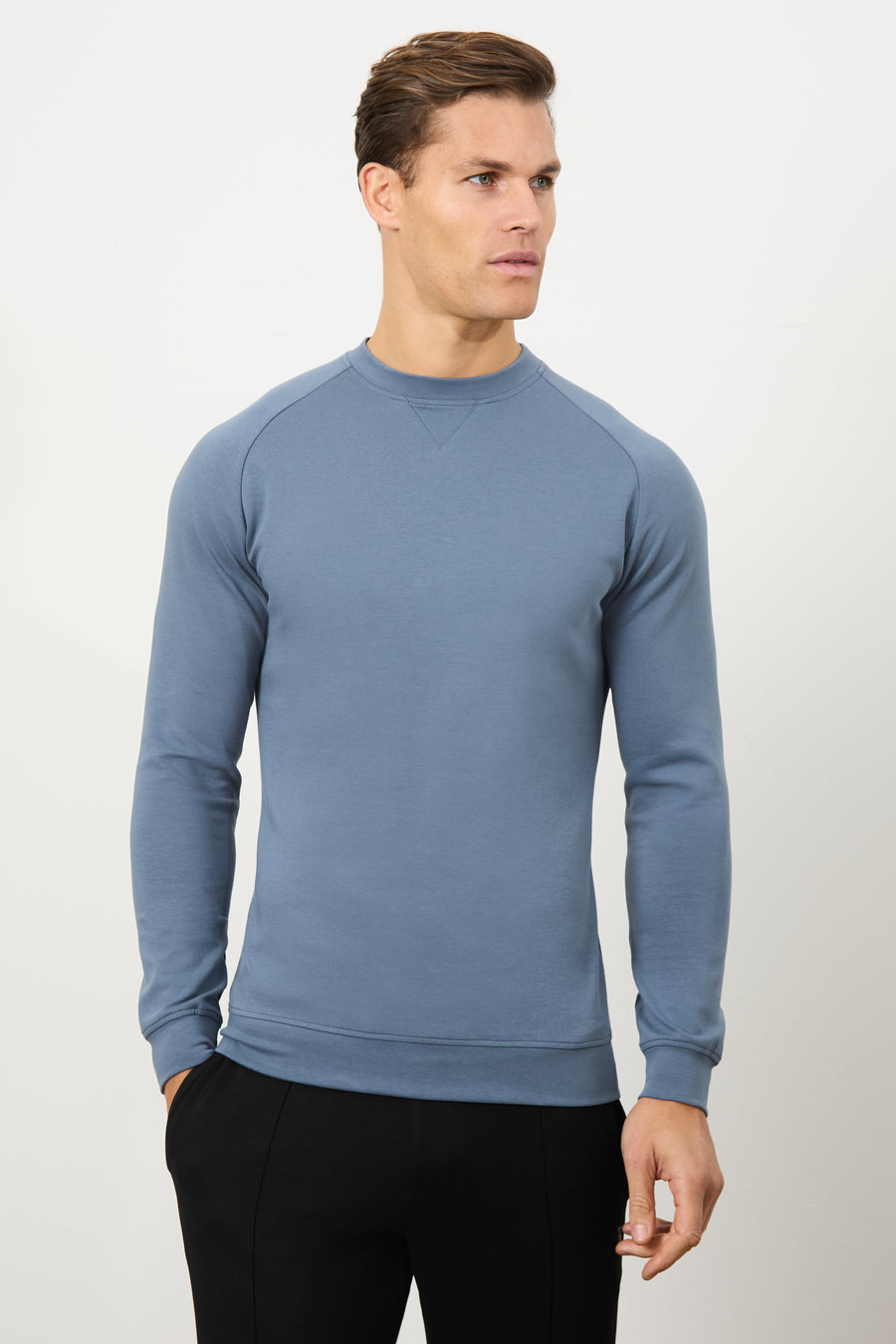 Interlock Crew Neck Sweat in Denim - TAILORED ATHLETE - USA