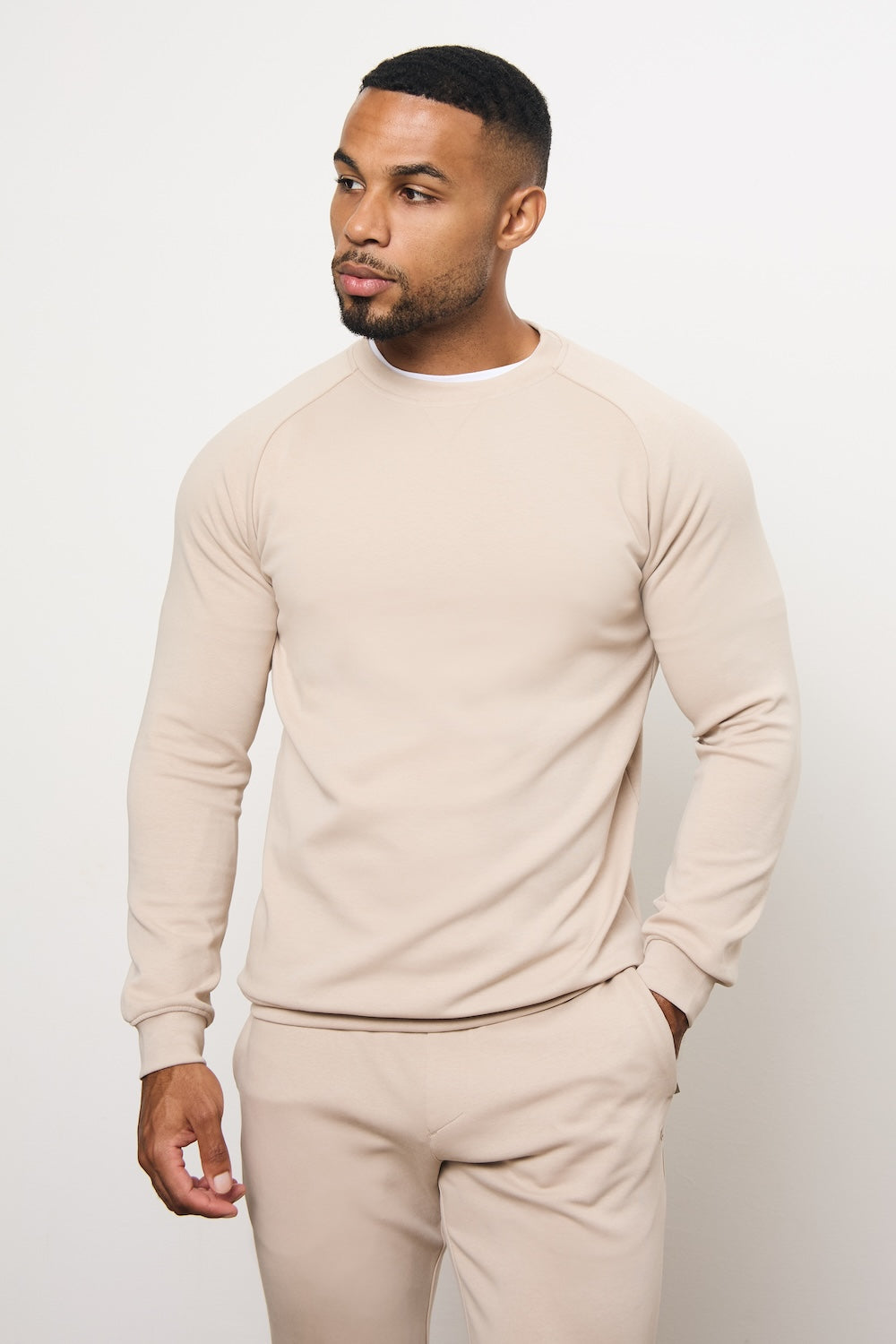 Interlock Crew Neck Sweat in Stone - TAILORED ATHLETE - USA