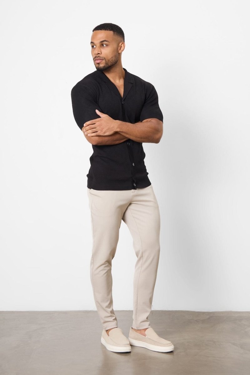 Jacquard Revere Collar Knitted Shirt in Black - TAILORED ATHLETE - USA