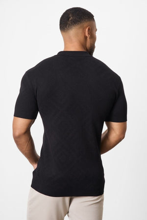 Jacquard Revere Collar Knitted Shirt in Black - TAILORED ATHLETE - USA