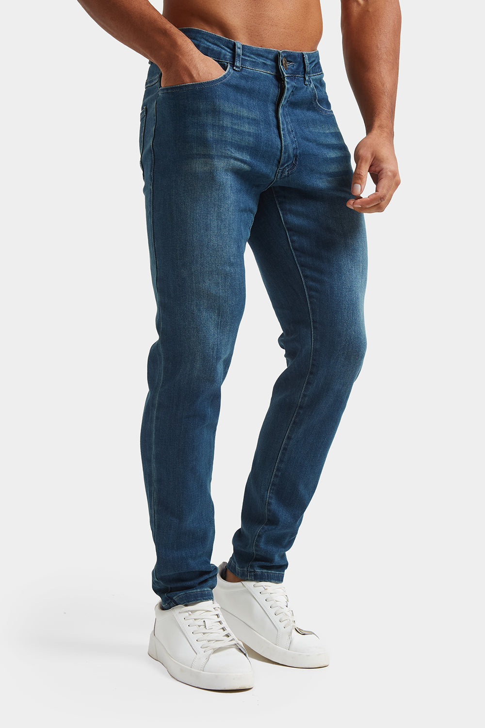 Athletic Fit Jeans in Mid USA - Blue - TAILORED ATHLETE
