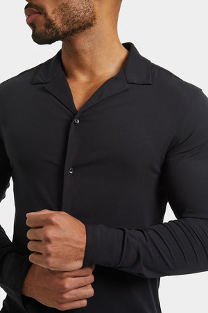 Plain Revere Collar Shirt in Black - TAILORED ATHLETE - USA