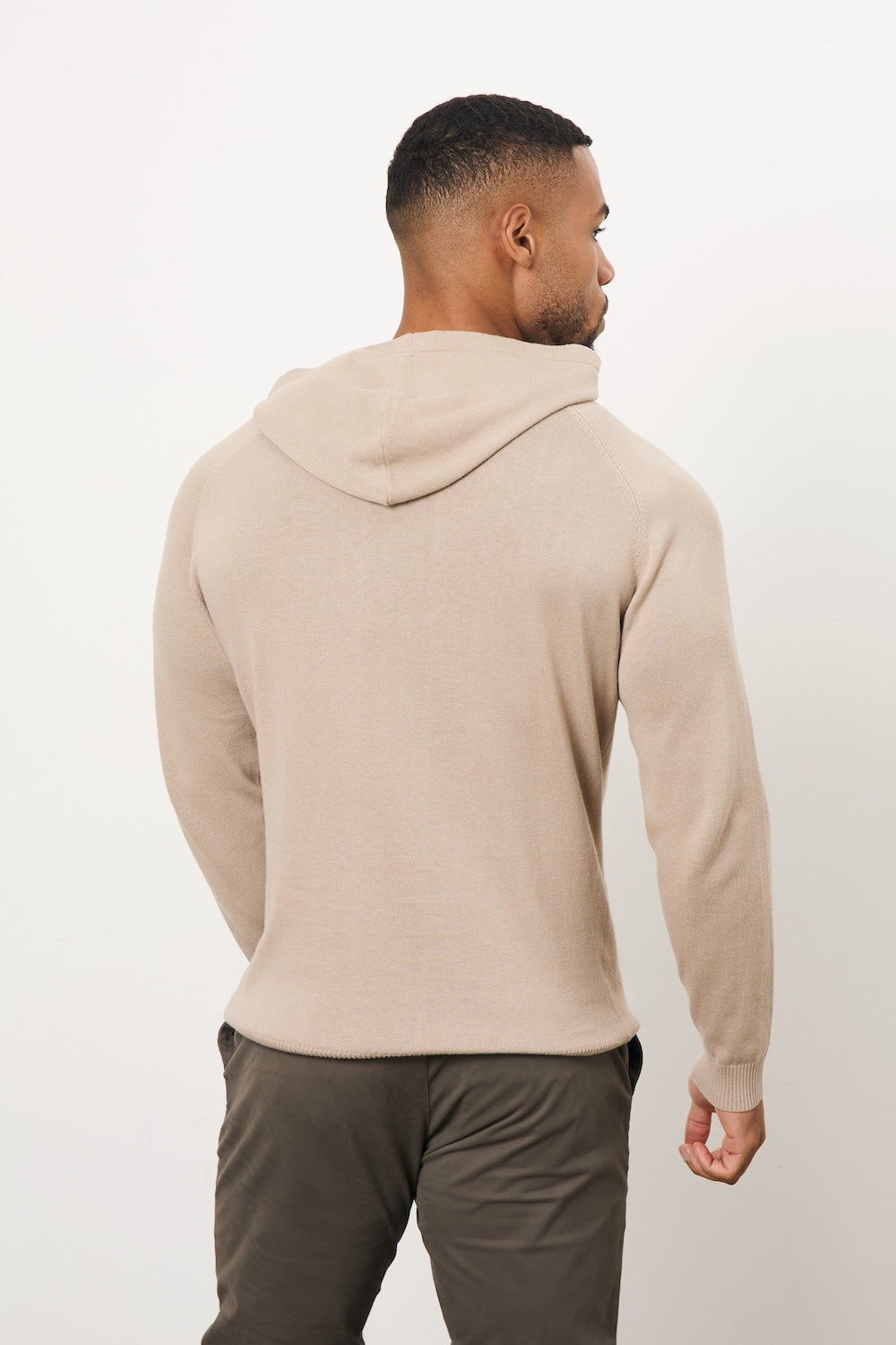 Pure Cotton Knitted Hoodie in Stone - TAILORED ATHLETE - USA