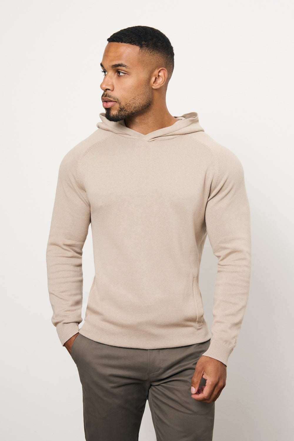Pure Cotton Knitted Hoodie in Stone - TAILORED ATHLETE - USA