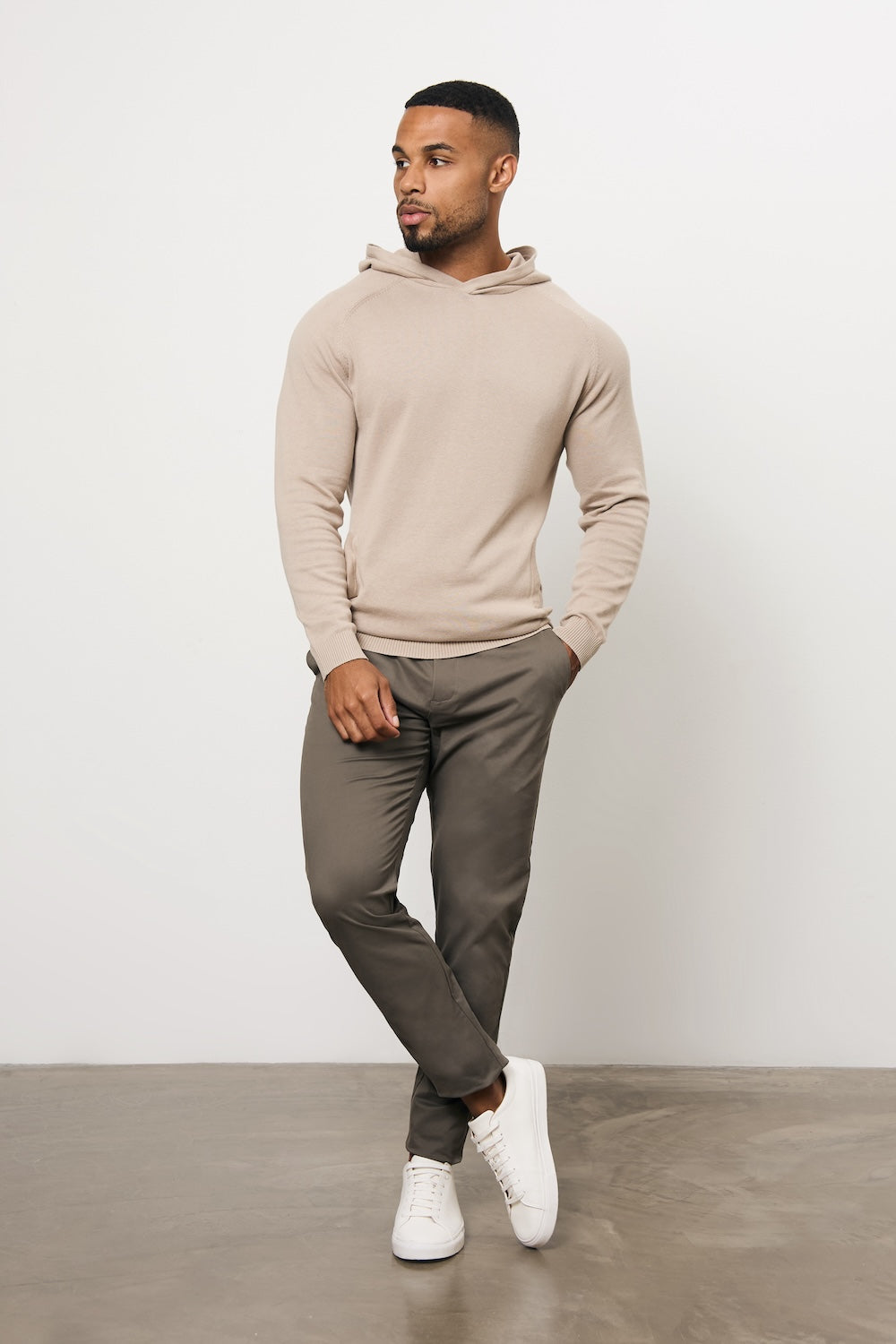 Pure Cotton Knitted Hoodie in Stone - TAILORED ATHLETE - USA