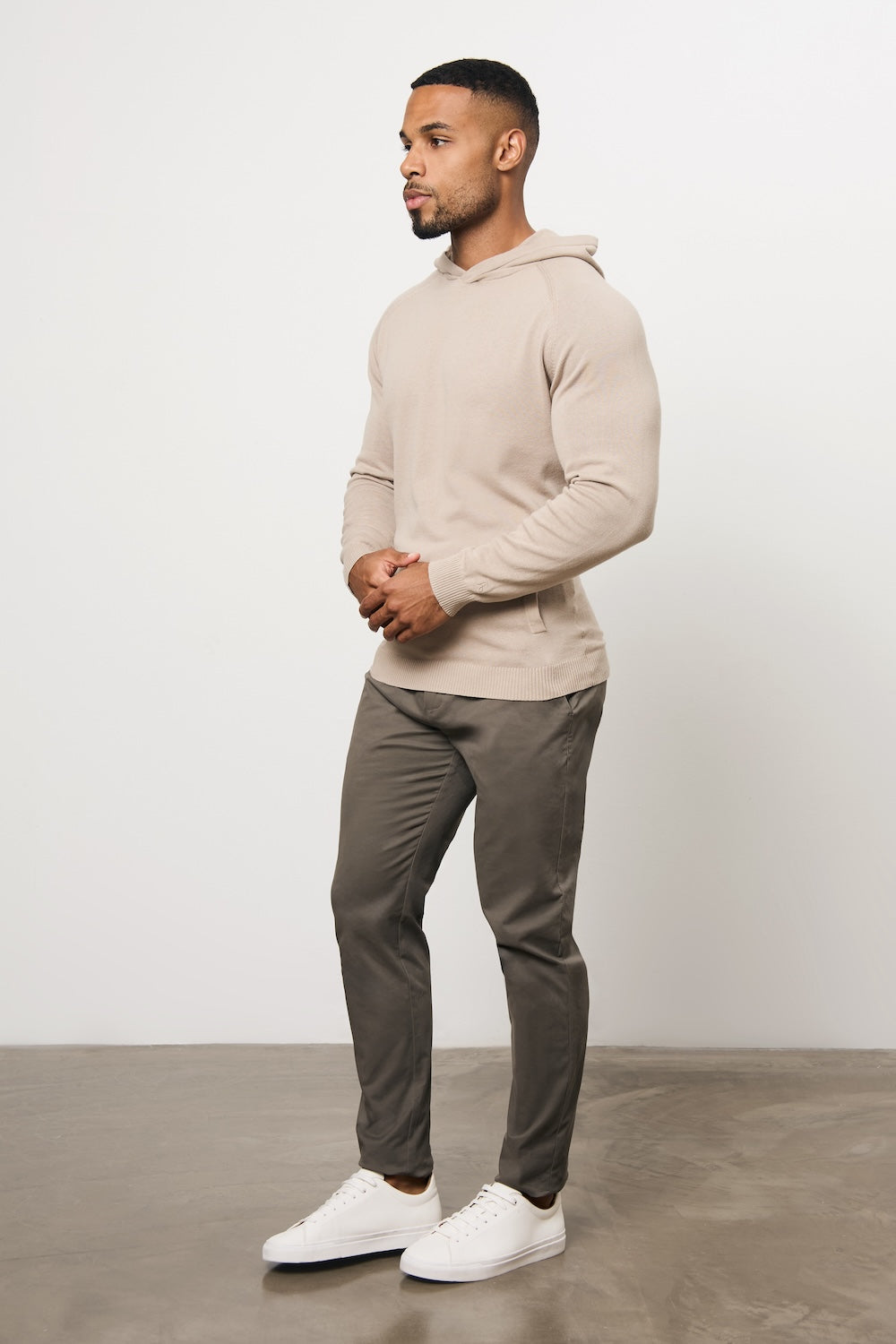 Pure Cotton Knitted Hoodie in Stone - TAILORED ATHLETE - USA