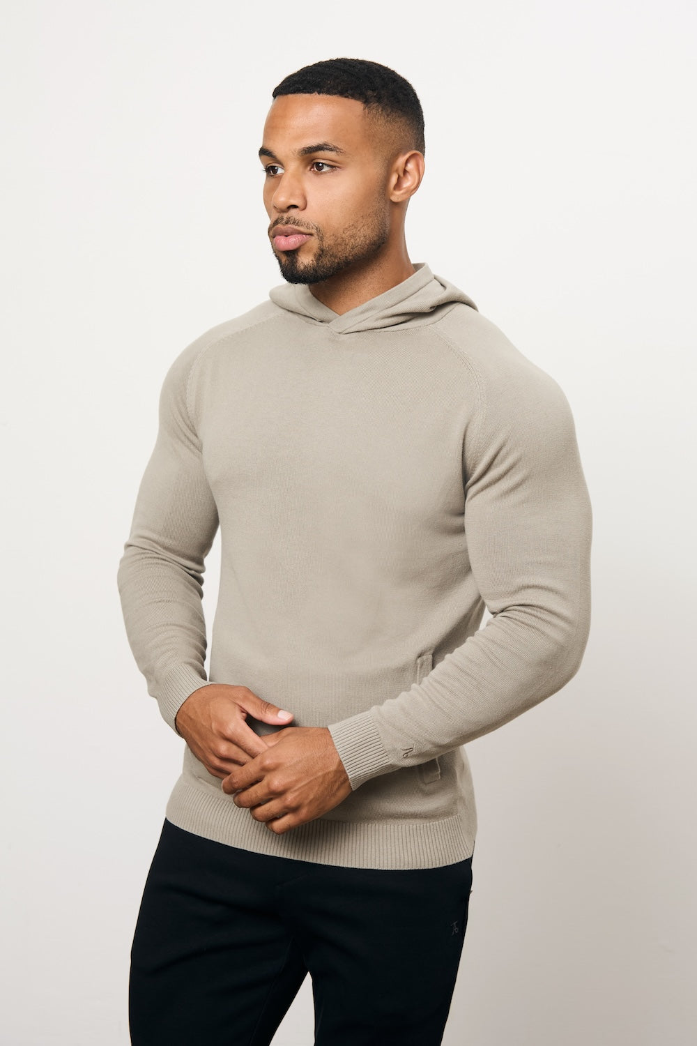 Pure Cotton Knitted Hoodie in Soft Khaki - TAILORED ATHLETE - USA
