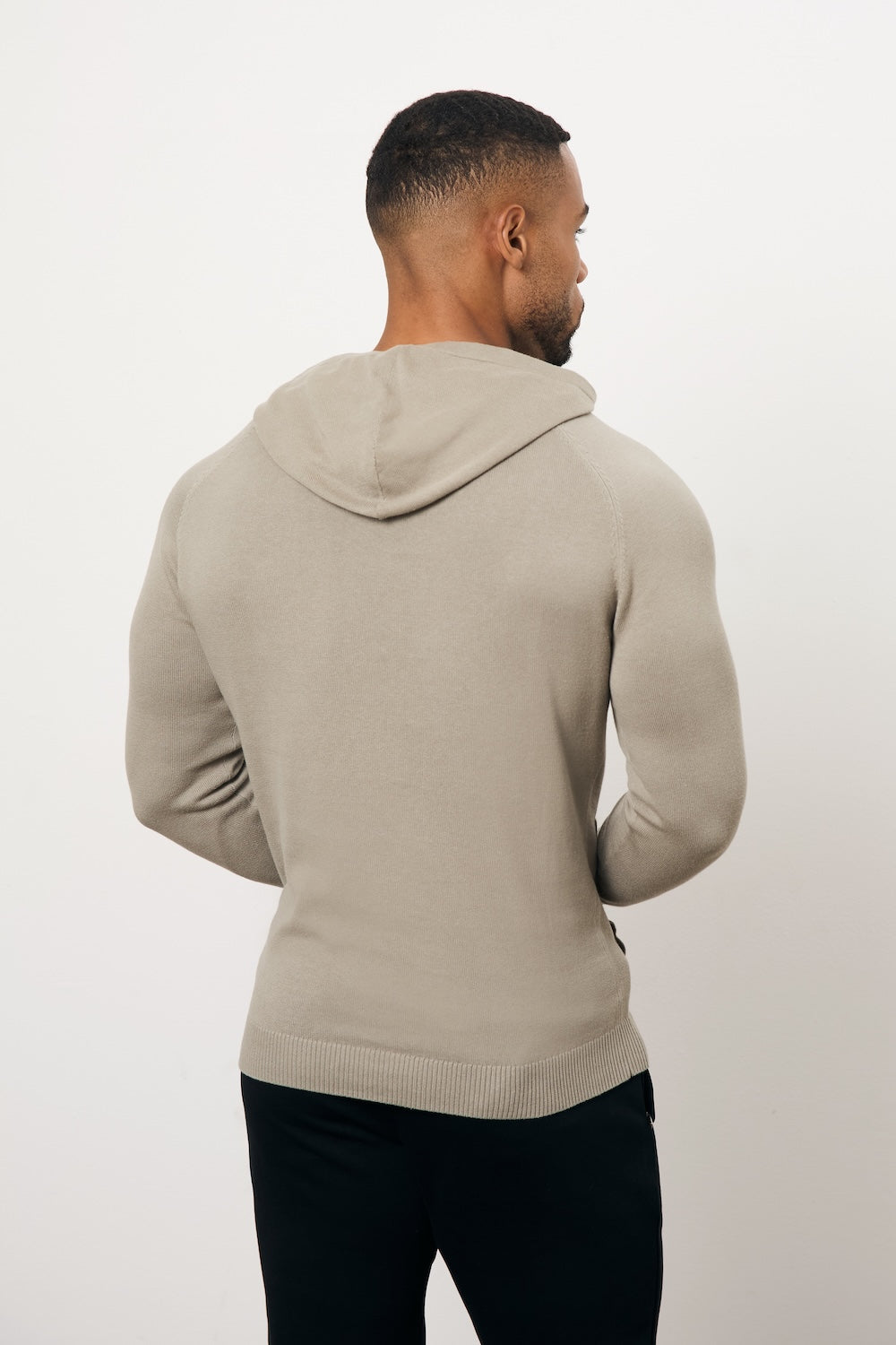 Pure Cotton Knitted Hoodie in Soft Khaki - TAILORED ATHLETE - USA