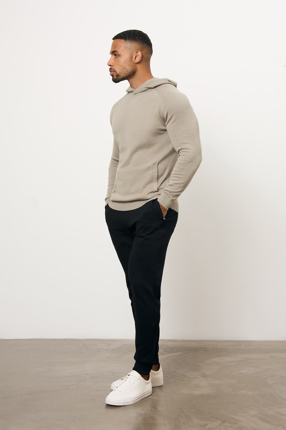 Pure Cotton Knitted Hoodie in Soft Khaki - TAILORED ATHLETE - USA