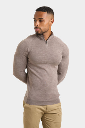 Merino Wool Half Zip Neck in Natural Marl - TAILORED ATHLETE - USA