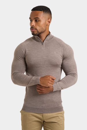 Merino Wool Half Zip Neck in Natural Marl - TAILORED ATHLETE - USA