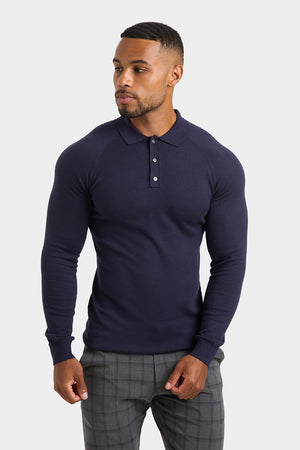 Knitted Polo Shirt in Navy - TAILORED ATHLETE - USA