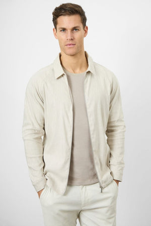 Stretch Linen Blend Zip Through Jacket in Oatmeal - TAILORED ATHLETE - USA
