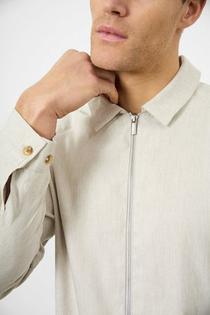 Stretch Linen Blend Zip Through Jacket in Oatmeal - TAILORED ATHLETE - USA