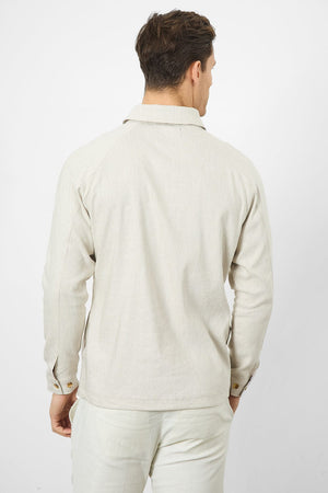 Linen Blend Zip Through Jacket in Oatmeal - TAILORED ATHLETE - USA