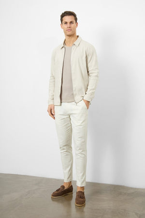 Stretch Linen Blend Zip Through Jacket in Oatmeal - TAILORED ATHLETE - USA