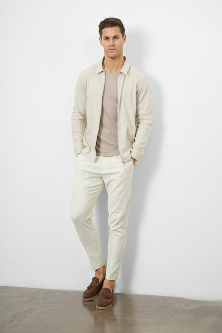 Stretch Linen Blend Zip Through Jacket in Oatmeal - TAILORED ATHLETE - USA