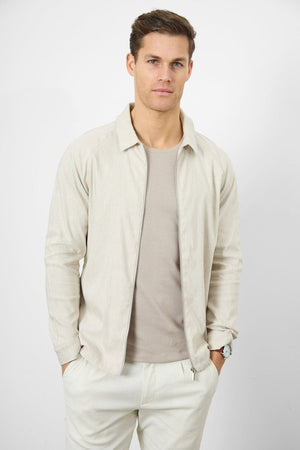 Stretch Linen Blend Zip Through Jacket in Oatmeal - TAILORED ATHLETE - USA