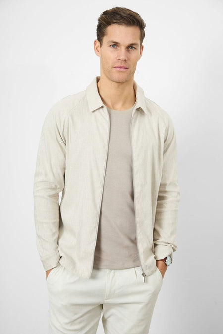 Stretch Linen Blend Zip Through Jacket in Oatmeal - TAILORED ATHLETE - USA