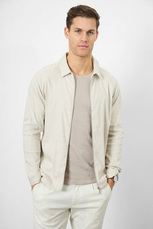 Linen Blend Zip Through Jacket in Oatmeal - TAILORED ATHLETE - USA