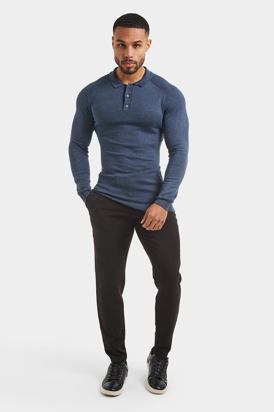 Knitted Polo Shirt in Denim Marl - TAILORED ATHLETE - USA